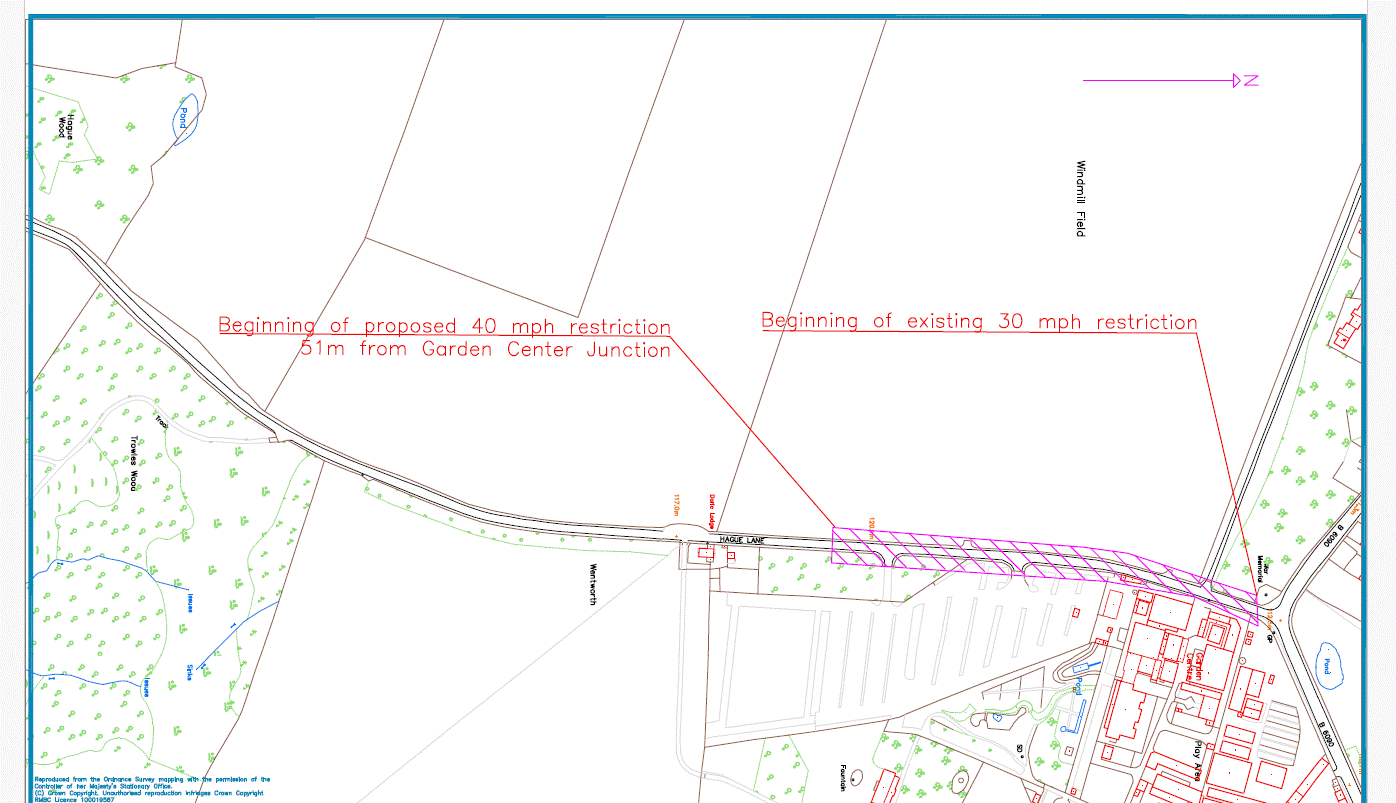 Map showing beginning of proposed 40mph restriction